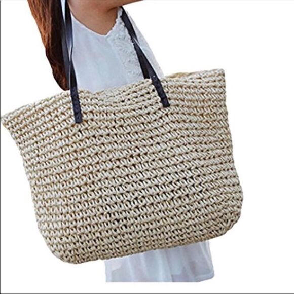 New Straw Beach Bag Tote Shoulder Handbag - Picture 3 of 5
